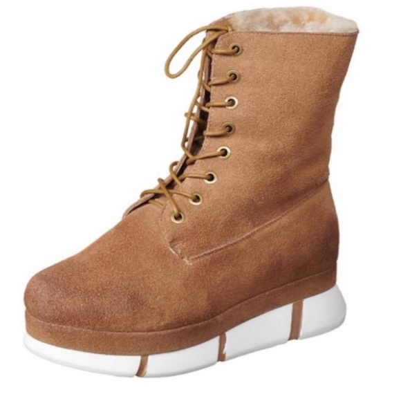 Anthropologie Shoes - Antelope 357 Outdoor Nu Platform Lace Up Booties Fluffy Fur Lined Size 10.5